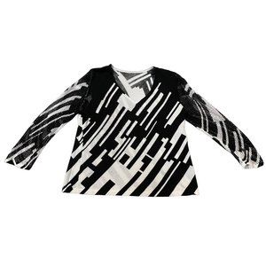 Vintage Womens Size Large Black White Abstract Geometric Long Open Knit Sleeve